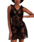 Miken Junior's Tie Shoulder Ruffle Hem Cover Up Dress Swimsuit Black Size Medium