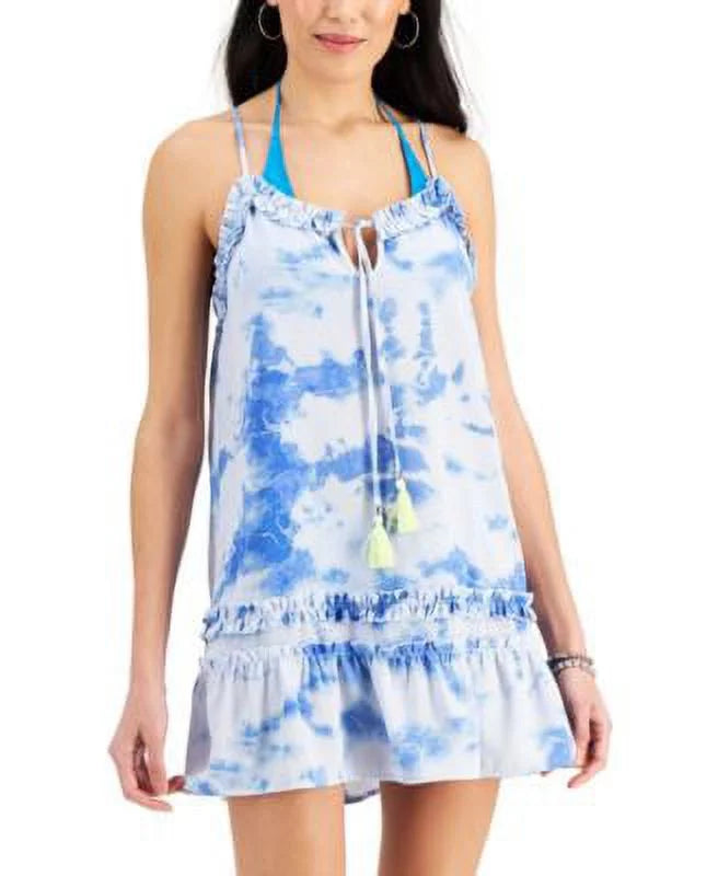 Miken Juniors' Tie-Dyed Ruffled Swim Cover-Up Swimwear Size Small
