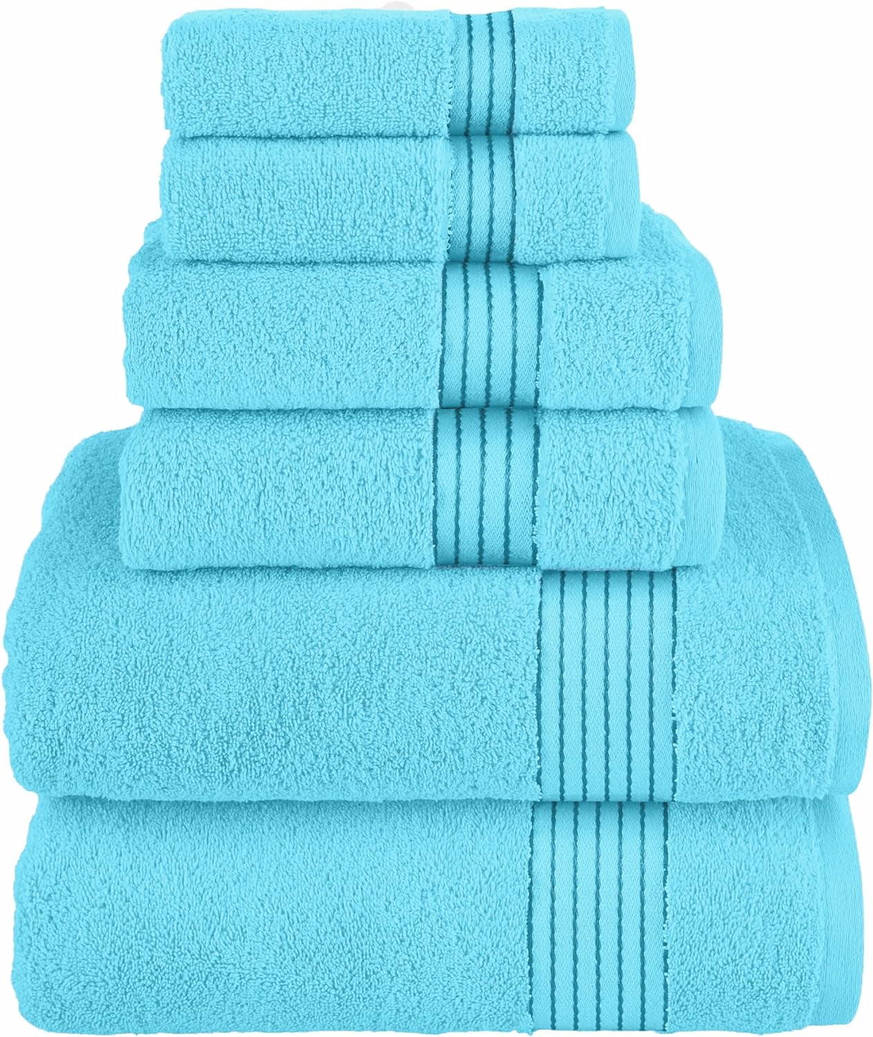 100% Turkish Cotton 6 Pcs Bath Towel Set, Luxury Bath Towels for Bathroom, Soft & Absorbent Bathroom Towels Set (2 Bath Towels, 2 Hand Towels, 2 Washcloths), Aqua