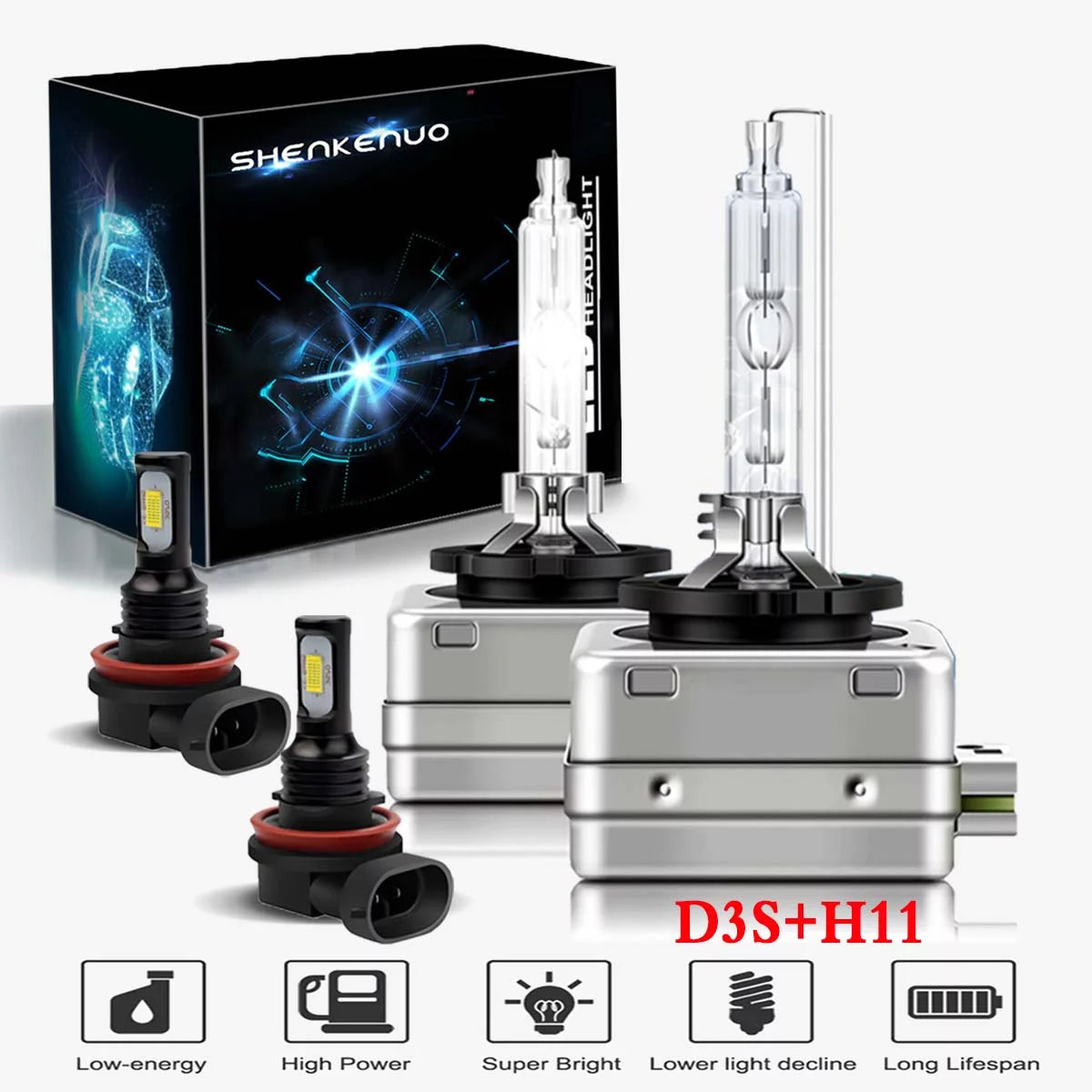 For Buick Lacrosse 2017 2018 2019 Xenon Headlight Bulbs,D3S LED High/Low Beam and H11 LED Fog light Bulbs,4pcs
