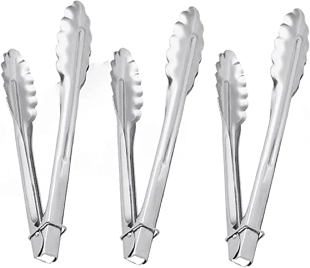 Truecraftware ¨C Set of 3- Heavy Duty Stainless Steel 10 Flat Spring Utility Tong with Locking Ring - Food Tongs for Cooking Grilling Barbecue Buffet