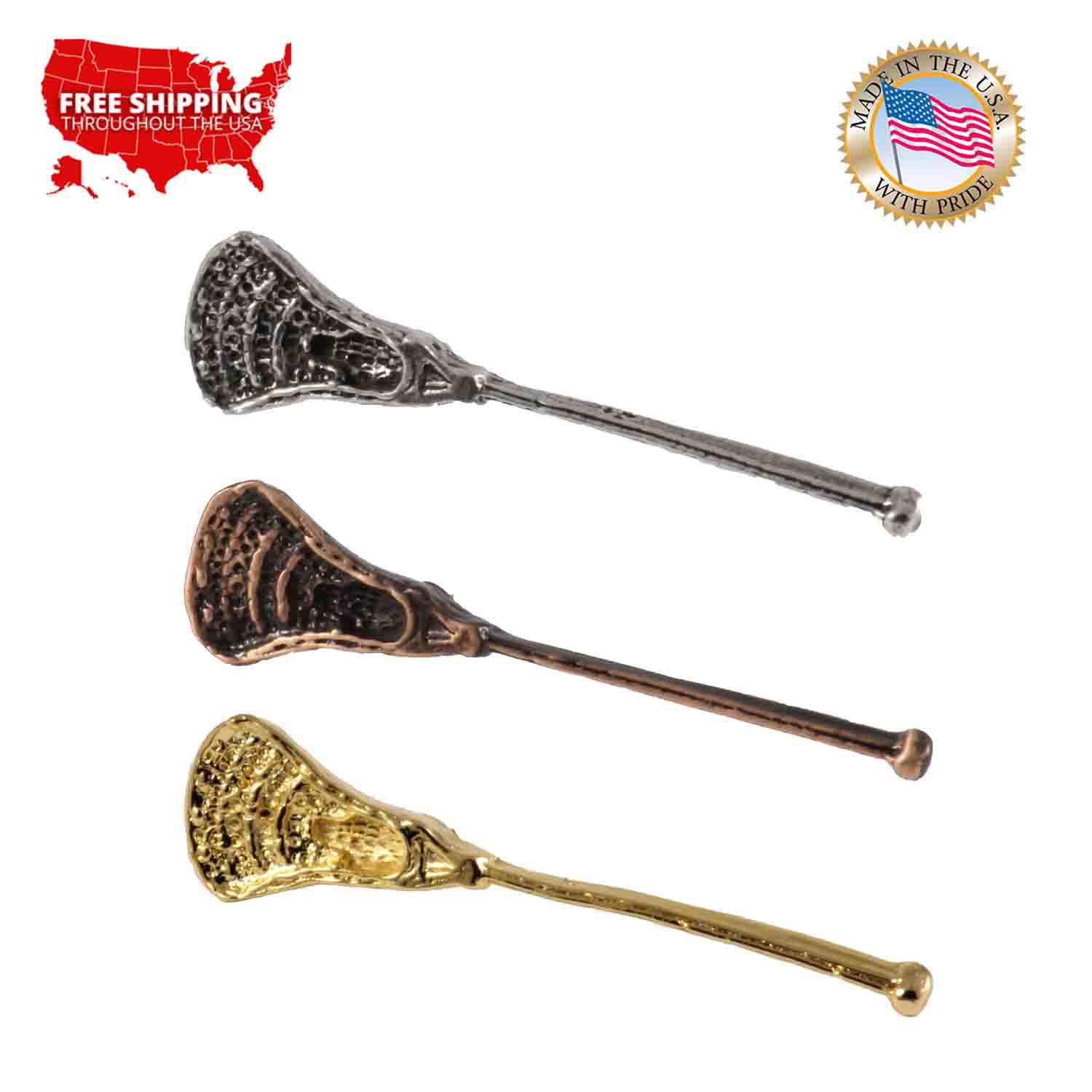 Lacrosse Modern Stick Pin, Gold Plated, Metal, Hat, Lapel, Brooch, Pins, Jewelry, Made in USA, Many Lacrosse Designs Available. Creative Pewter Designs. AG542