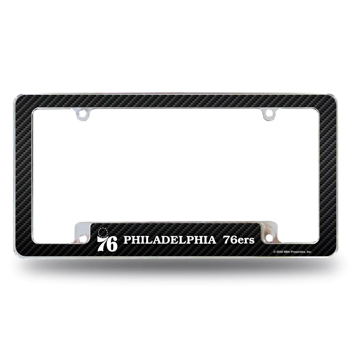 Philadelphia NBA 76'ers Chrome Metal License Plate Frame with Carbon Fiber Design, Sixers