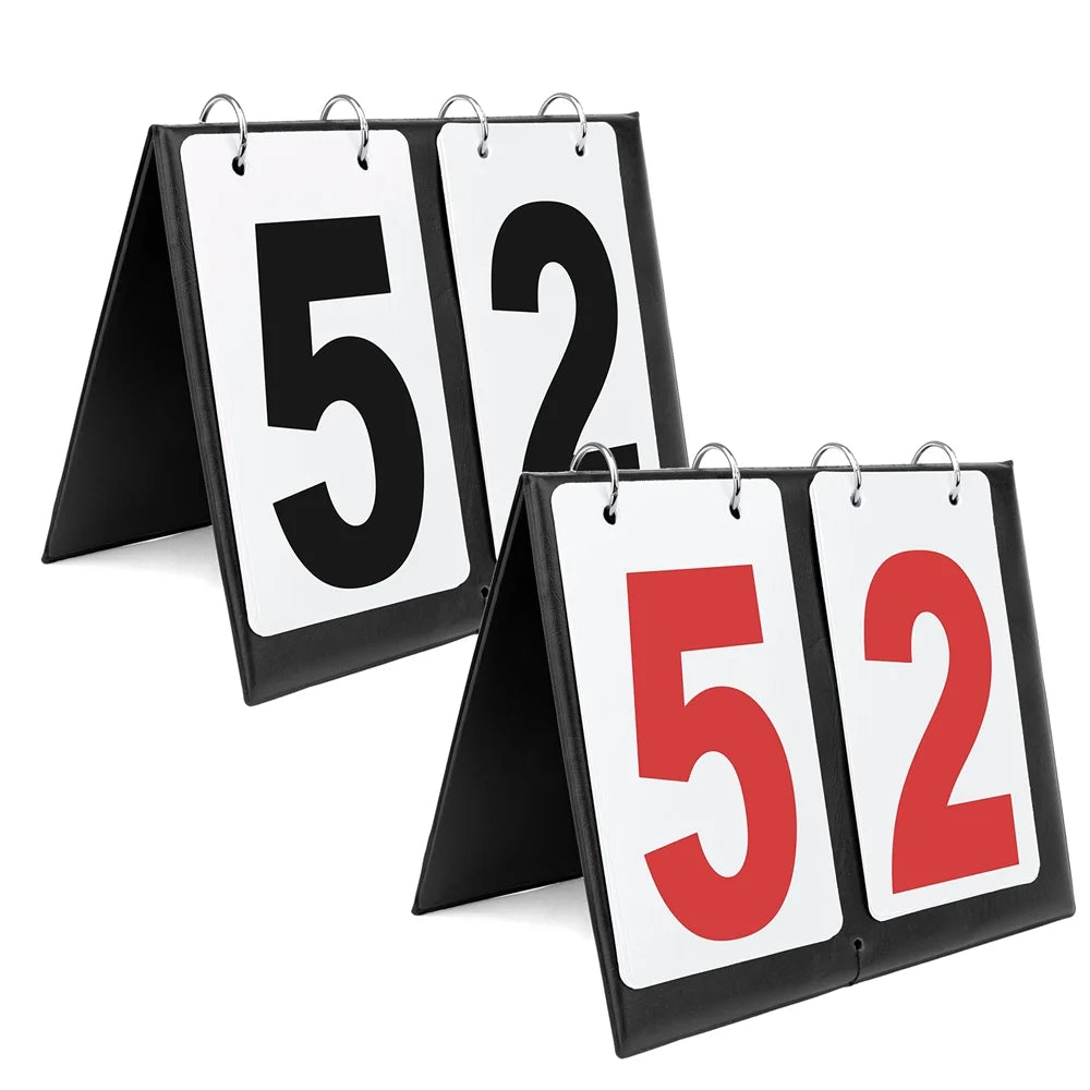 Toptie Set of 2 Portable Table Top Scoreboards for Basketball Tennis Sports 00-99-Black Number & Red Number