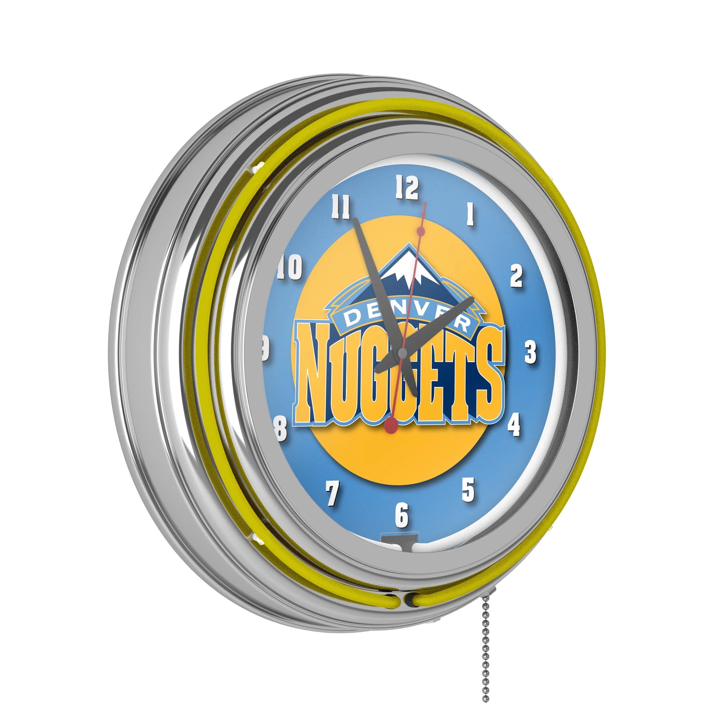 Denver Nuggets Logo Retro Neon Analog Wall Clock with Pull Chain