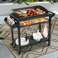 FURNDOOR Outdoor Grill Cart with Wheel, Dining Cart Table with Double-Shelf, Kitchen Cooking Prep Table BBQ Cart Movable Dining Table for Party, Bar, Camping