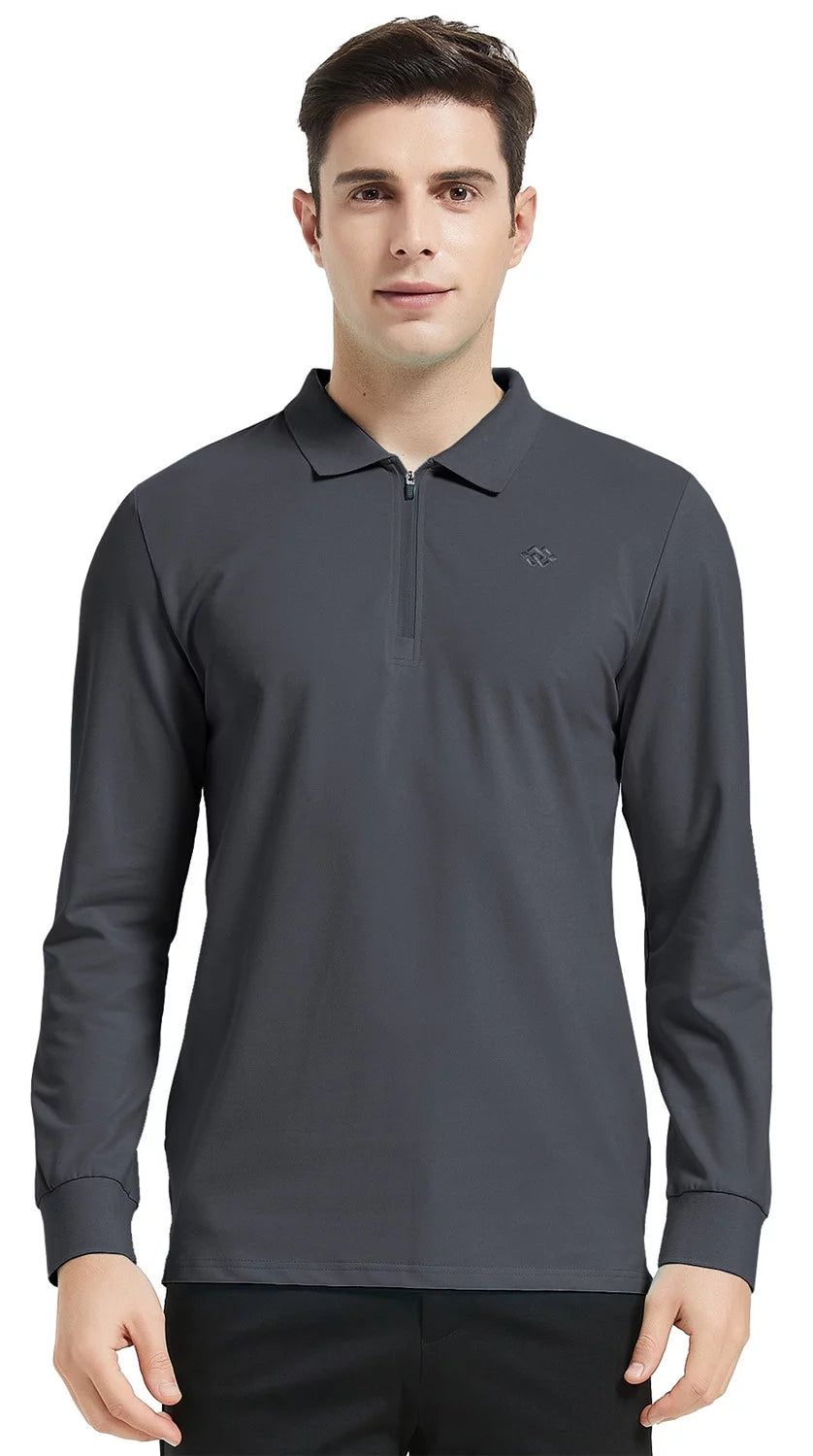 Mofiz Mens Golf Shirt 1/4-Zip Long Sleeve Polo Shirt Quick Dry Athletic Shirt Drak gray M-2XL