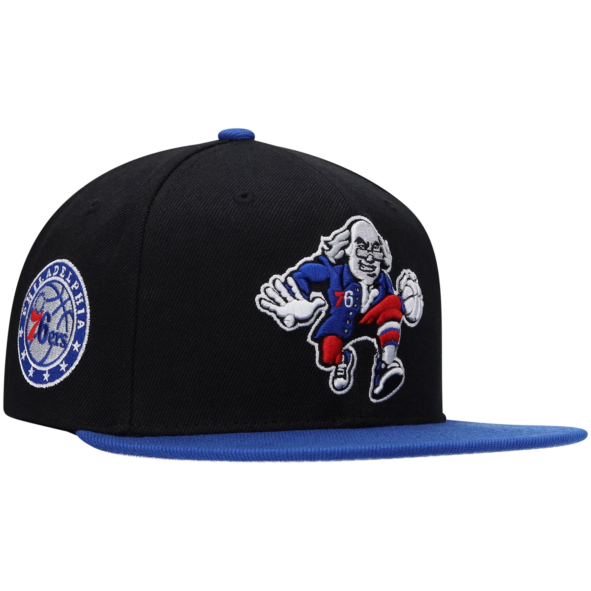 Men's Mitchell & Ness Black/Royal Philadelphia 76ers Side Core 2.0 Snapback Hat - OSFA
