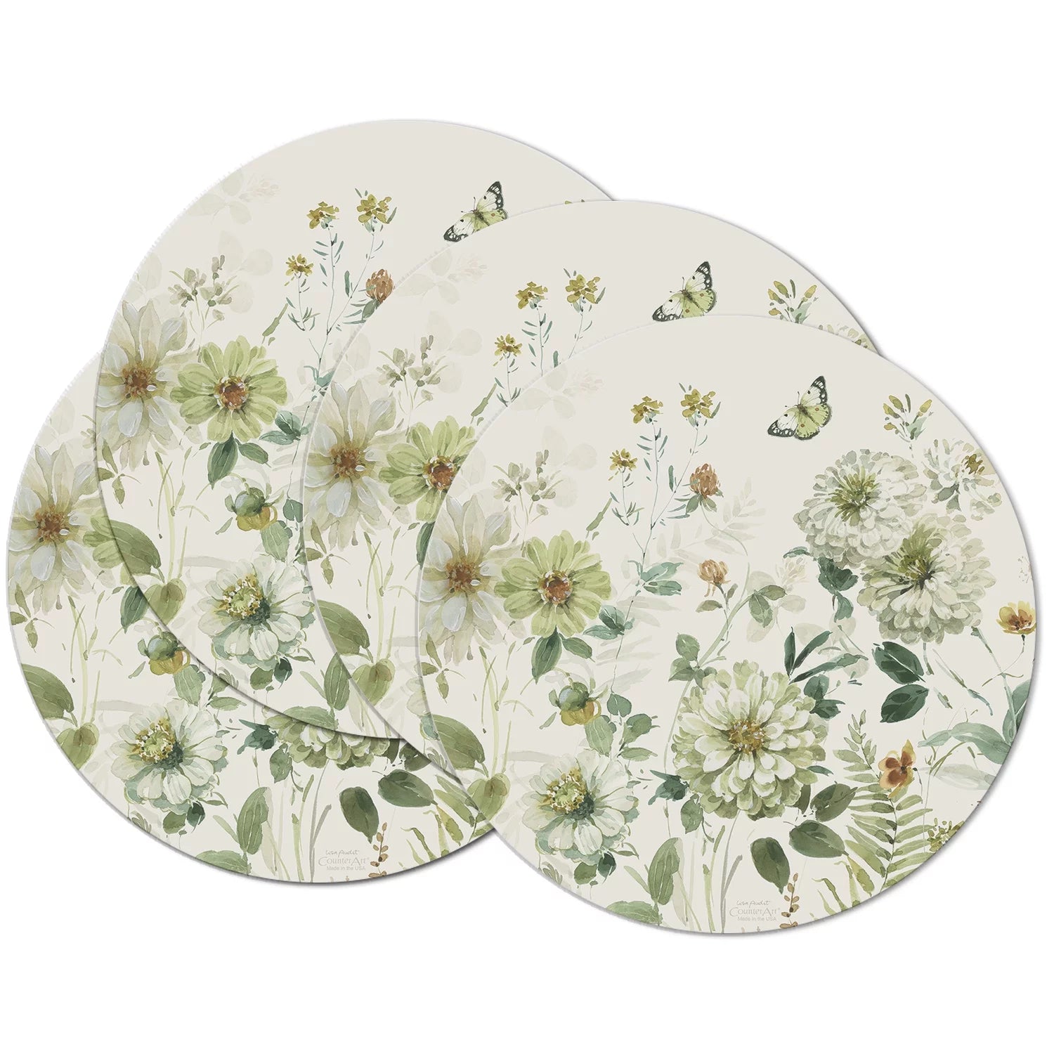 CounterArt Fields Of Green 4-Pack Round Reversible Plastic Tabletop Placemats