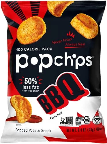 popchips, Potato Chips BBQ Potato Chips Single Serve 0.8 oz Bags Barbeque, 19.2 Ounce, (Pack of 24) (F-AR-72200)