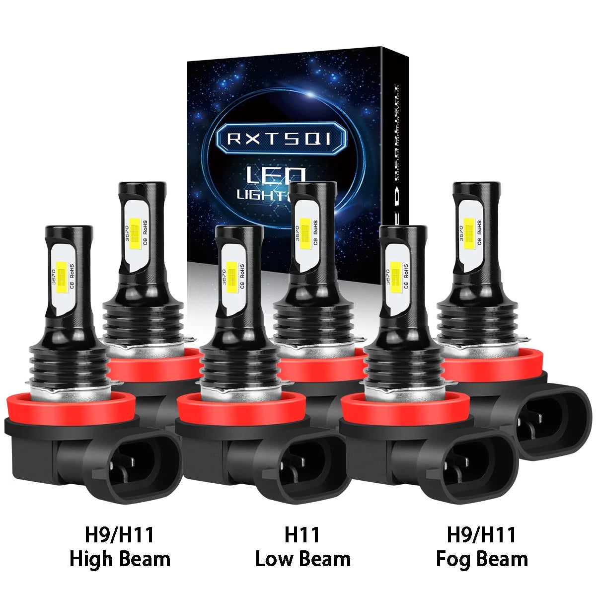 For Buick LaCrosse 2005-2013 LED Headlight Bulbs H11 H9 High/Low Beam H11 Fog Light 6000k 6pcs