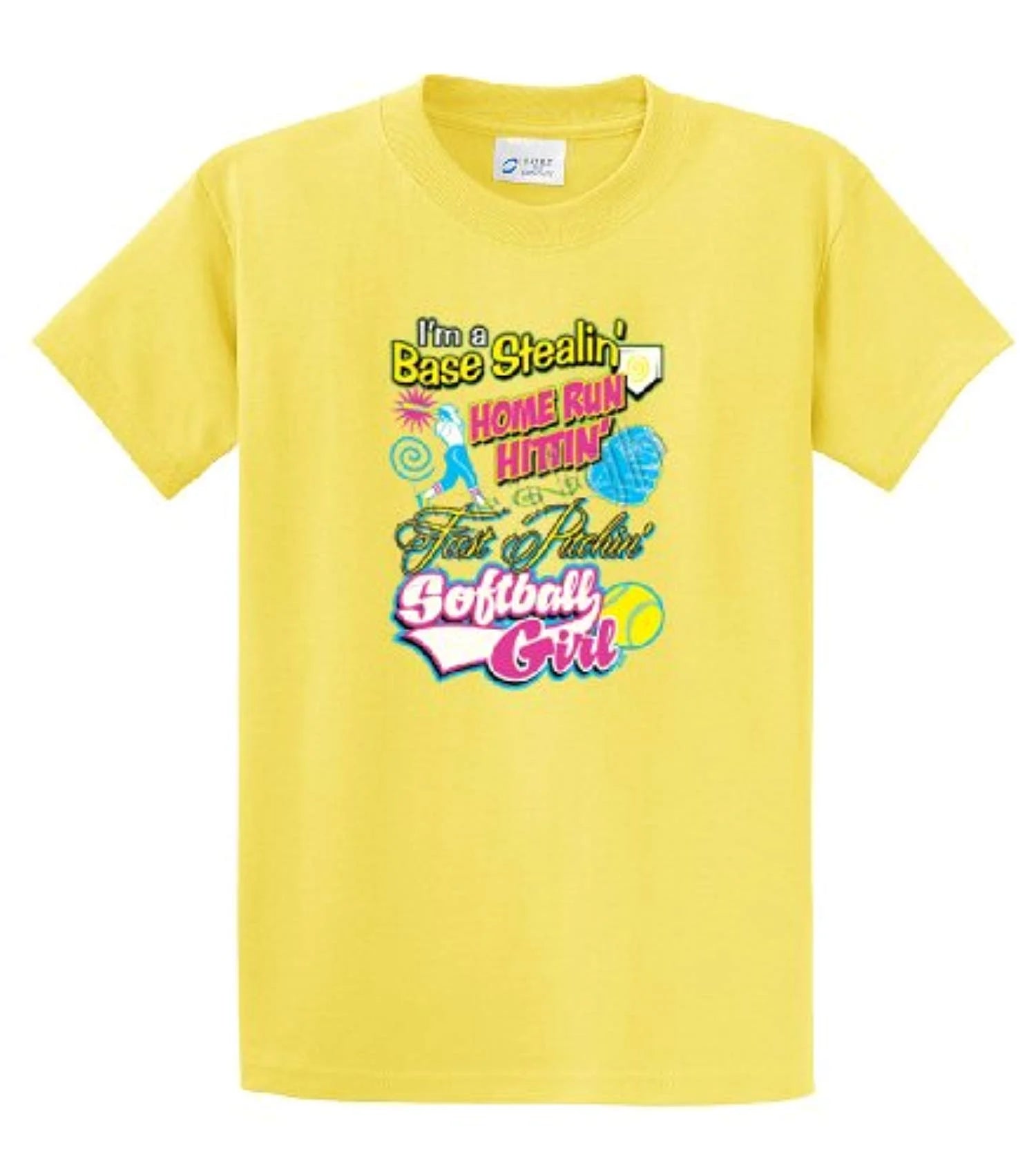 Softball T-Shirt I'm A Base Stealin, Home Run Hittin'-yellow-small