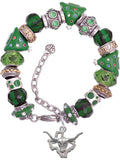 Silvertone Longhorn - Texas Green Christmas Bead Bracelet