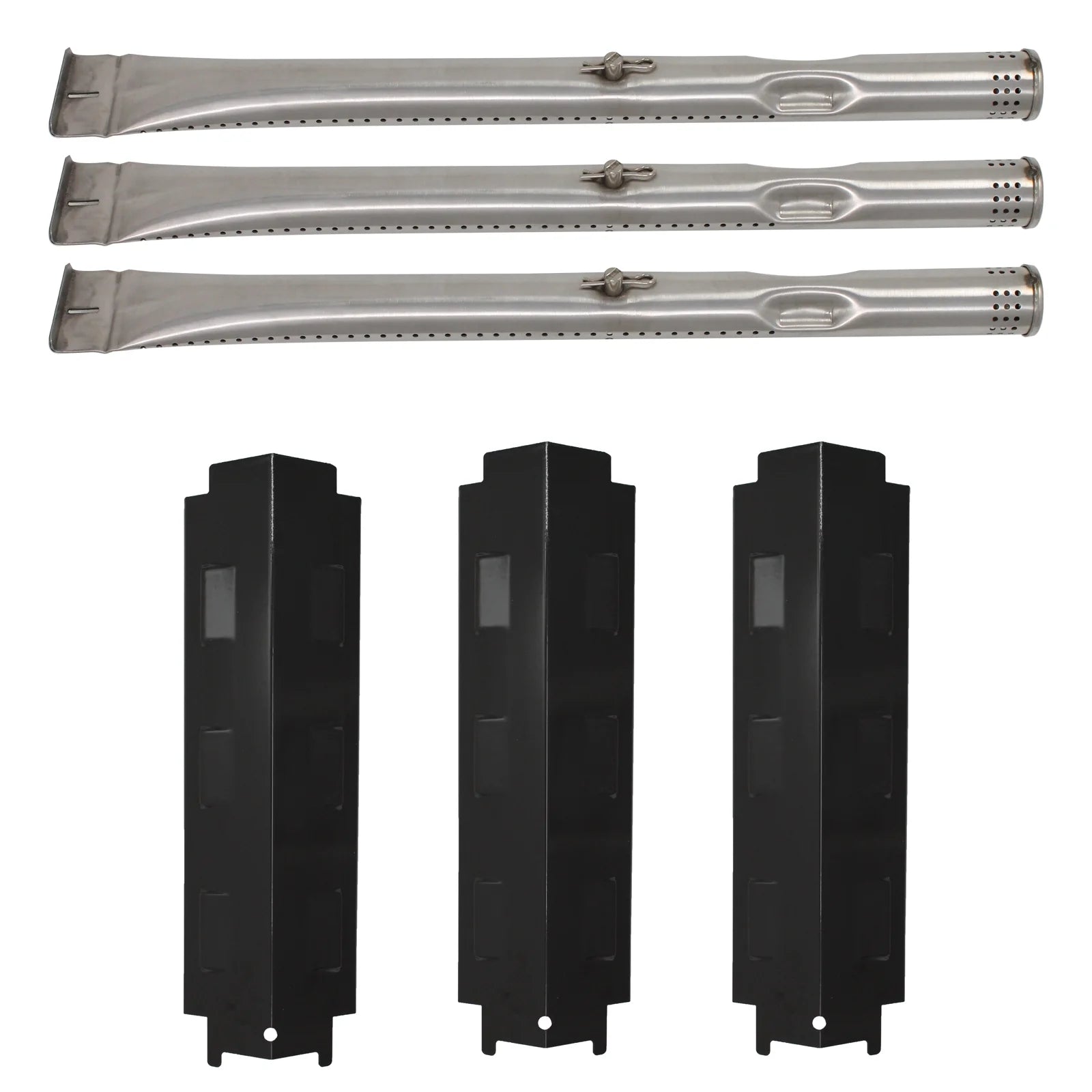 3-Pack BBQ Gas Grill Tube Burner & Heat Shield Plate Tent Replacement Parts for Charbroil 463322613 - Compatible Barbeque Stainless Steel Pipe Burners & Flame Tamer, Guard, Deflector, Flavorizer Bar