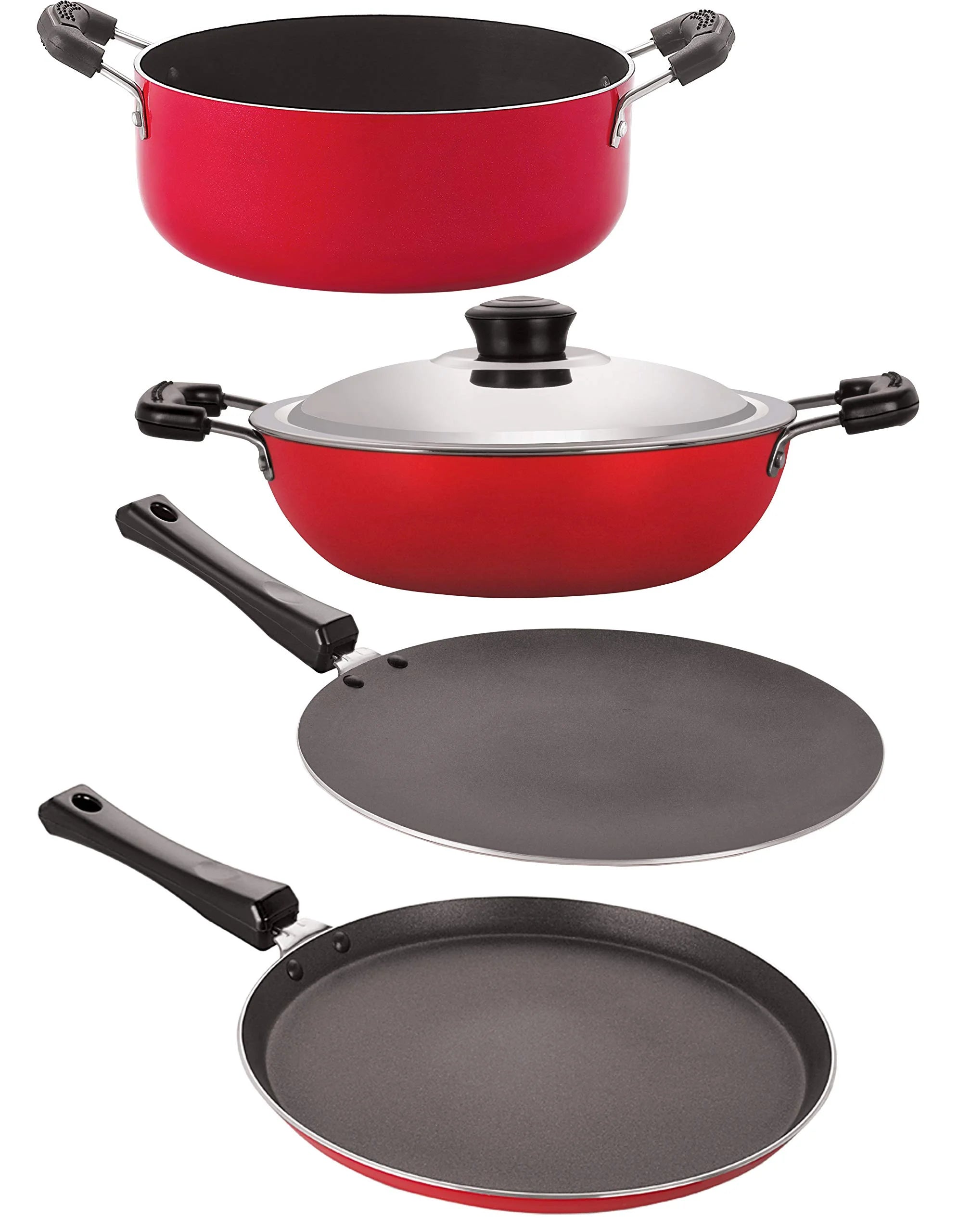 Nirlon Non-Stick Cookware Kitchen Cooking Essential Combo Set Of 4 Pieces (Ft10_Ct12_Dkd(M)_Cs24)