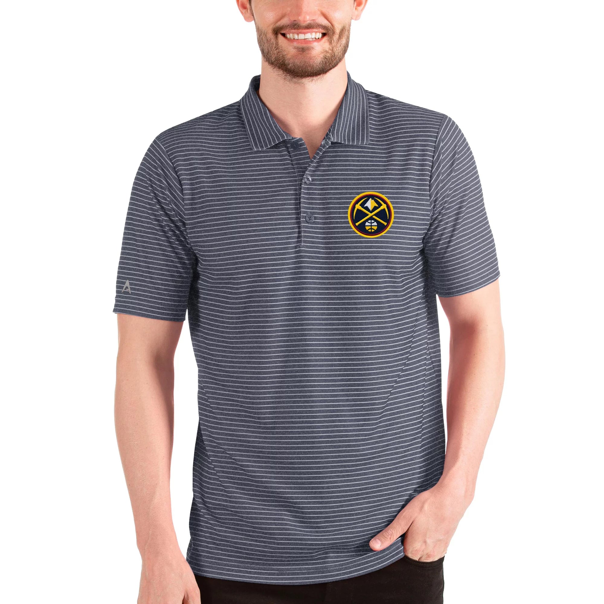 Men's Antigua Heathered Navy/White Denver Nuggets Team Esteem Polo