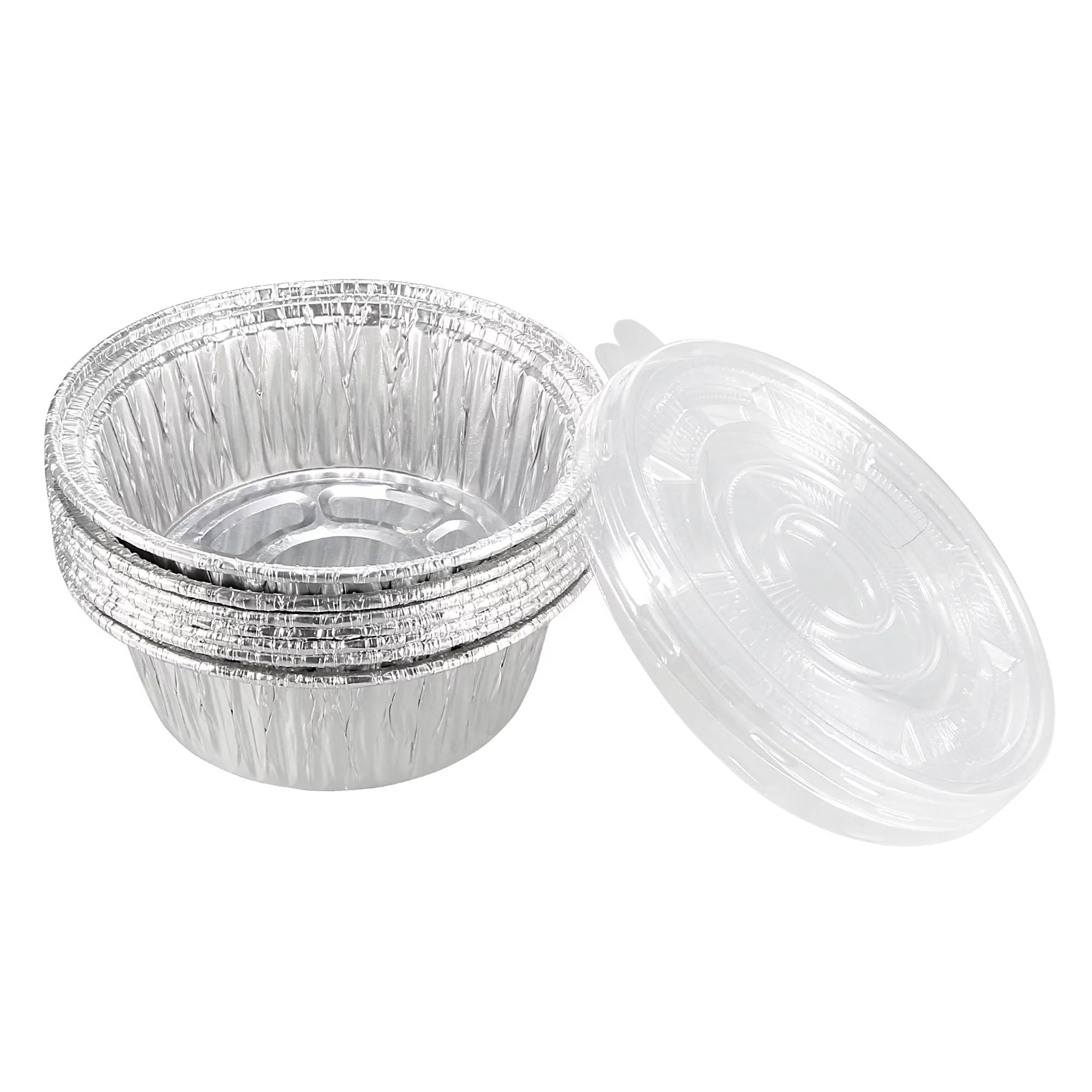 Uxcell Round Aluminum Foil Pan Clear Lid 8.8oz Disposable Trays Take Out Barbecue Baking Roasting Containers 12 Pack
