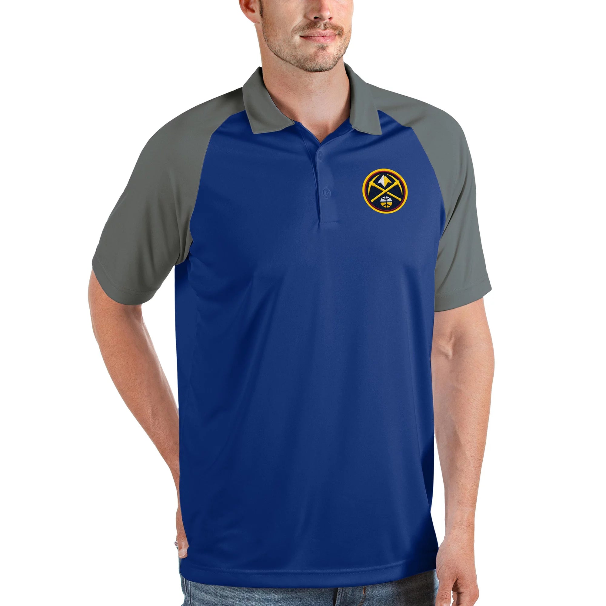 Men's Antigua Blue Denver Nuggets Nova Raglan Polo