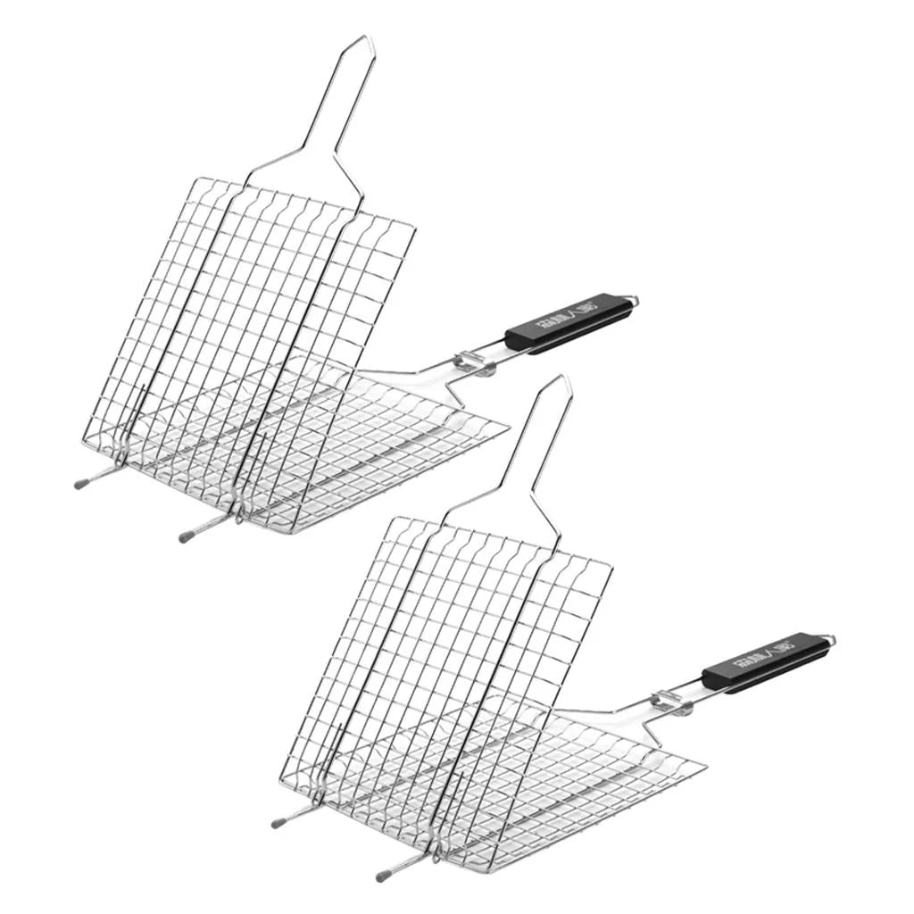 2pcs BBQ Grilling Basket Barbecue Wire Mesh Clip Basket Net