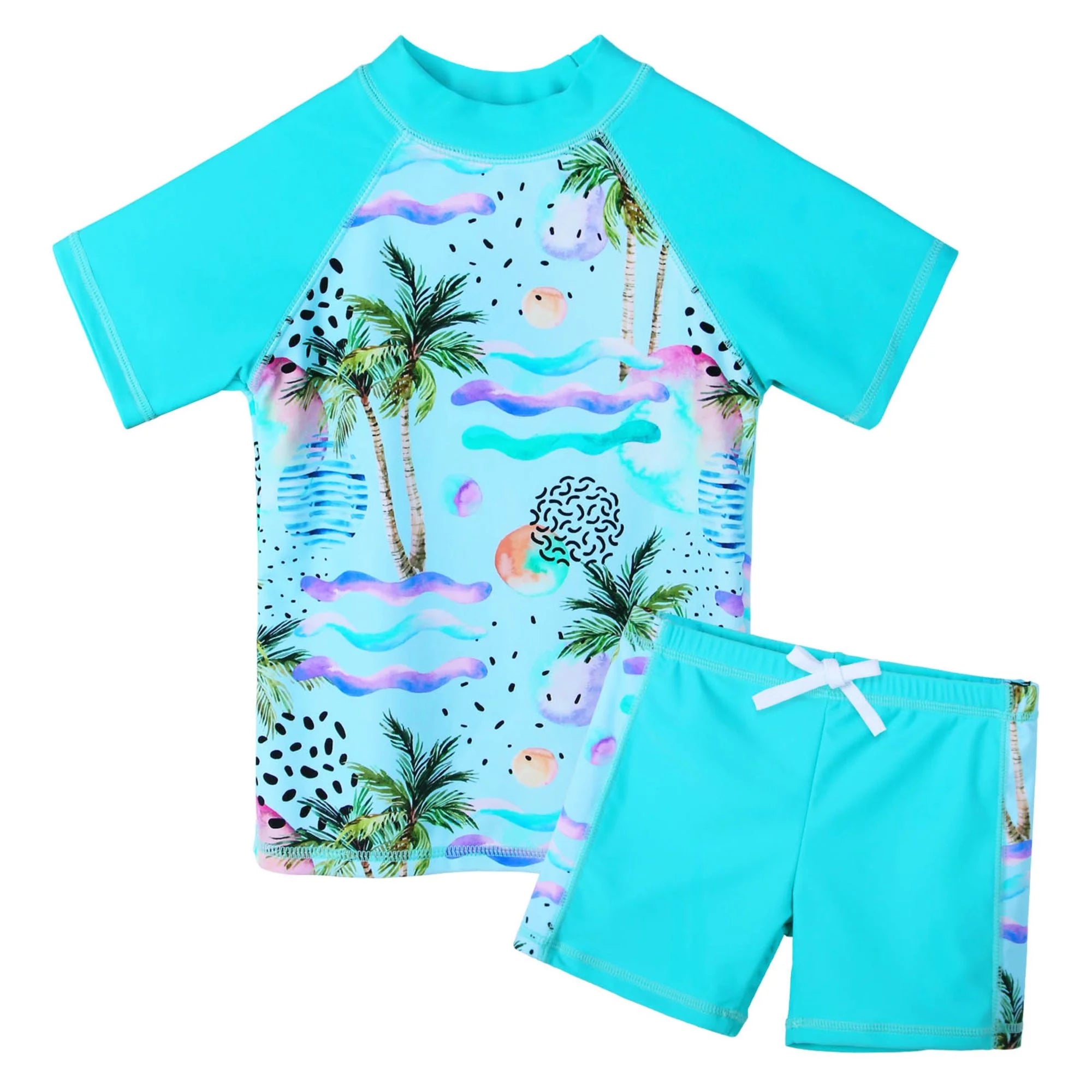 BAOHULU Girls Swimsuit Two Piece UPF 50+ Blue Rash Guard Shirts 3-12 Years