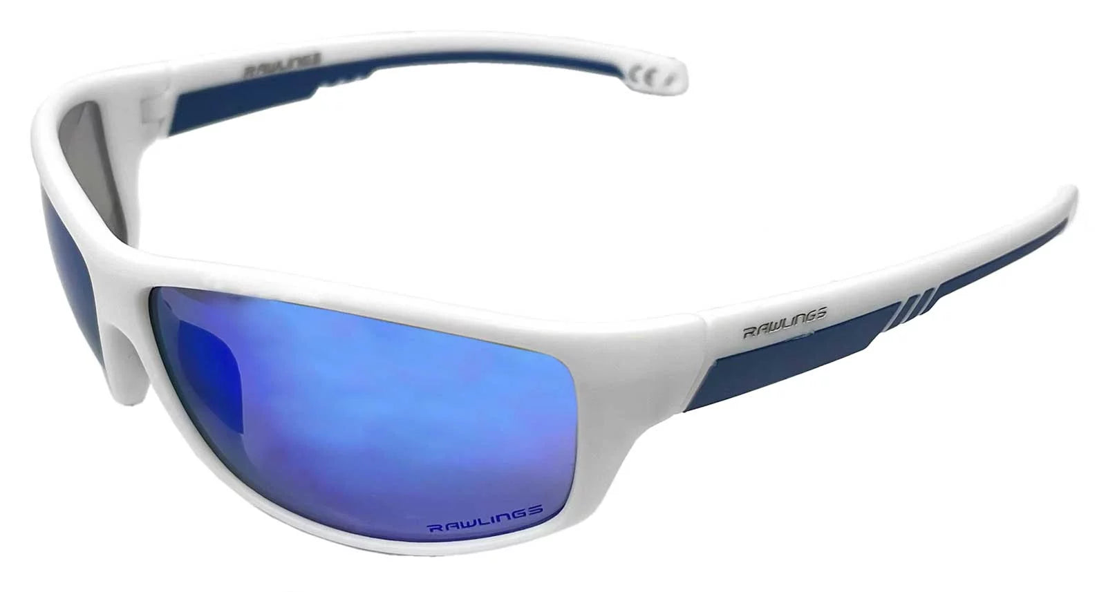 Rawlings LTS Men's Adult Sport Sunglasses¨C White Full Frame W/Blue Mirror Lenses